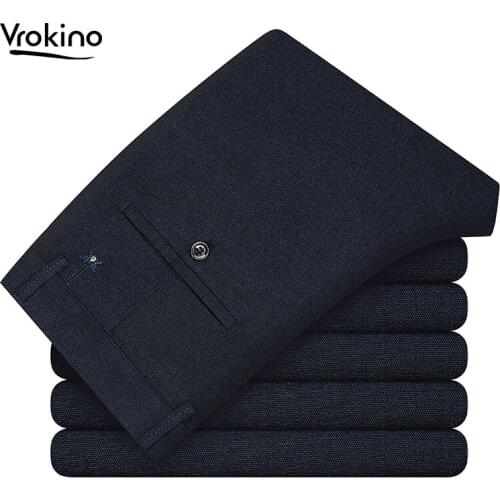 Autumn and winter Mens office casual pants New 2020 Mens business pants straight leg regular pants Black blue 29-40