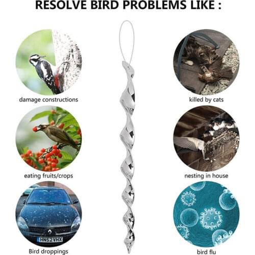 12pcs/set Bird Repellent Rotating Scare Rod Reflective Wind Spiral Deterrent Control Device with Rope Balcony Garden Decoration