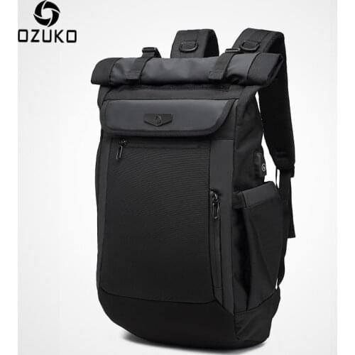 OZUKO Men Backpack Fashion Schoolbag for teenager Male 15.6 inch Laptop Backpacks Water Repellent Oxford Travel Bag USB Mochila