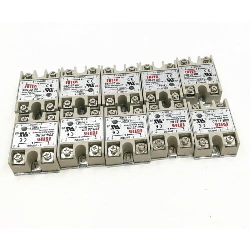 10pcs Solid State Relay SSR-25DD Single Phase Solid State Module Relay 25A Control signal 3-32VDC Load voltage 5-200VDC