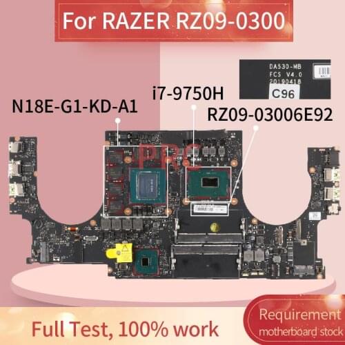 RZ09-03006E92-R3U1 For RAZER RZ09-0300 I7-9750H Naptop motherboard DA530-MB SRF6U N18E-G1-KD-A1 DDR4 Notebook Mainboard
