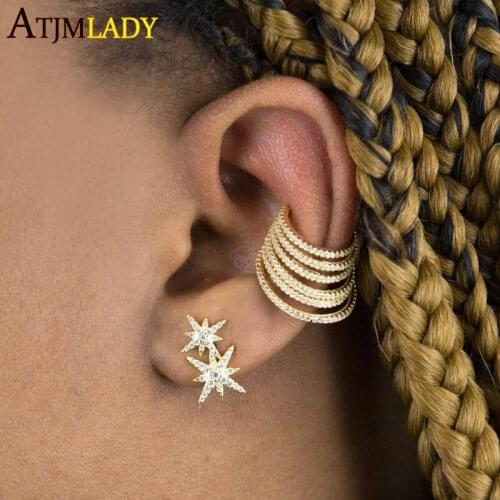 1 PIECE colorful rainbow cz multi Wrap Circle no piercing cuff earring Gold Color fashion ear bone clip on earrings