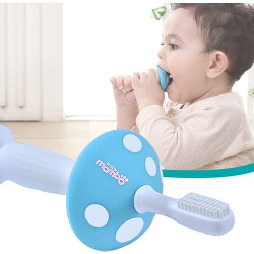 Silicone Toothbrush for Baby Teeth Mashroom Shield No Need for Toothpaste Soft Bristle 1 holder + 2 Brush Head