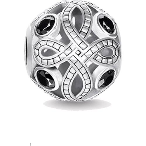 Thai Silver Black Love Knot Bow Knot Beads, Thomas Style DIY Beads for Ts Jewelry Making Fit Bracelets Necklaces for Women Men