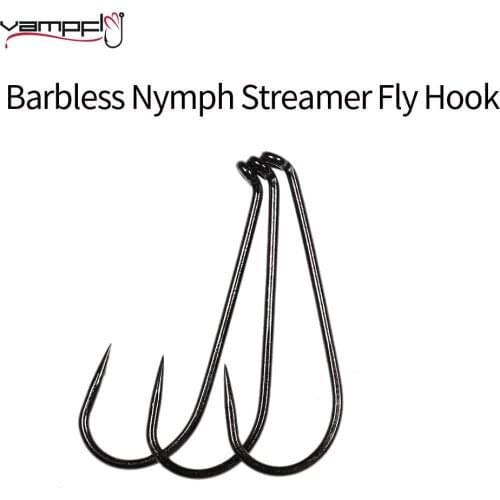 Vampfly 20pcs Barbless Nymph Streamer Fly Tying Hook Sharp Tip 2X Long Shank Black Nickel Finished Hook
