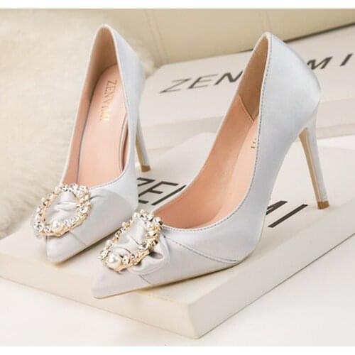 2021 Women 10.5cm High Heels Crystal Buckle Glitter Pumps Lady Wedding Black Beige Heels Female Scarpins Valentine Shoes