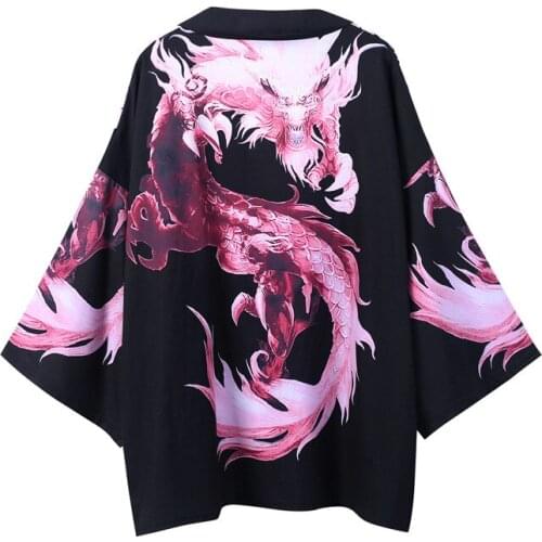 Women Harajuku Cardigan Japanese Kimono Summer Carp Print Loose Shirt Tops Casual Man Kimonos Coat bathrobe Couple Yukata Kimono