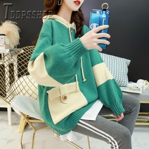 2019 Patchwork Women Sweater Autumn Winter Knitting Pullover Female Sweaters