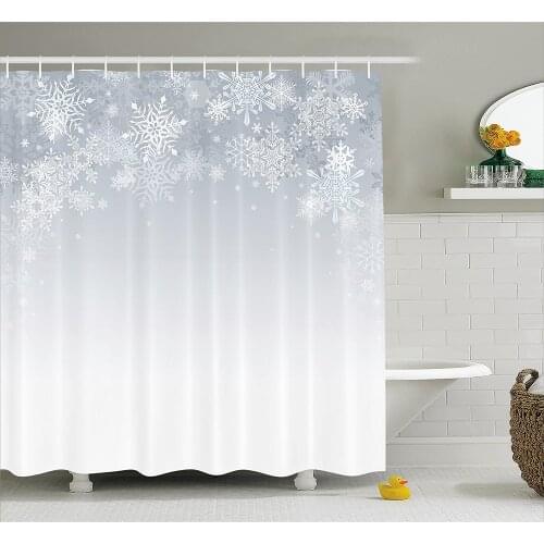 Winter Decorations Shower Curtain Christmas Back with Snowflake Figures and Fairy Stars Lights Magic Waterproof Bath Curtains