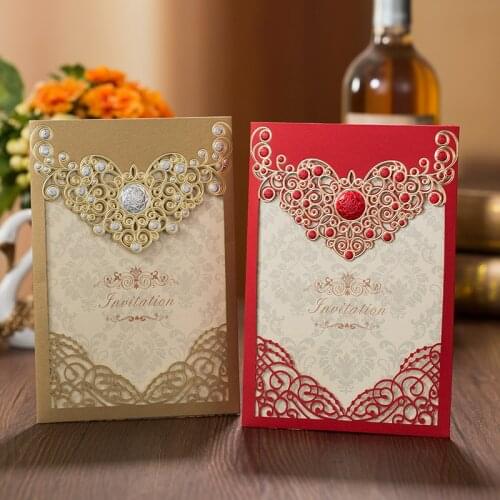 10pcs Laser Cut Diamond Wedding Invitations Card Pocket Customize Invitation Cards Printing Bridal Shower Invites Favor Decor