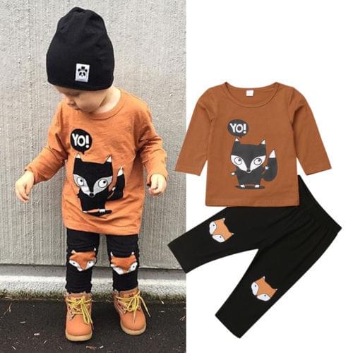 New Toddler Fox 2pcs Set Newborn Kid Baby Boy Cotton Clothes Jumpsuit Romper Bodysuit Legging Pant Children Casual Outfit