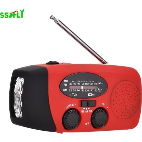 3 in 1 Emergency Charger Flashlight Hand Crank Generator Wind up Solar Dynamo Powered FM/AM Radio Charger LED Flashlight