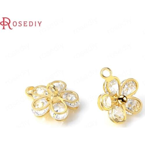 35804)6PCS 10x12MM 24K Gold Color Brass and Zircon Plum Flower Charms Pendants High Quality Diy Jewelry Findings Accessories