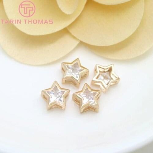 4PCS 9MM 24K Champagne Gold Color Plated Brass with Zircon Star Spacer Beads Bracelet Beads High Quality Jewelry Accessories