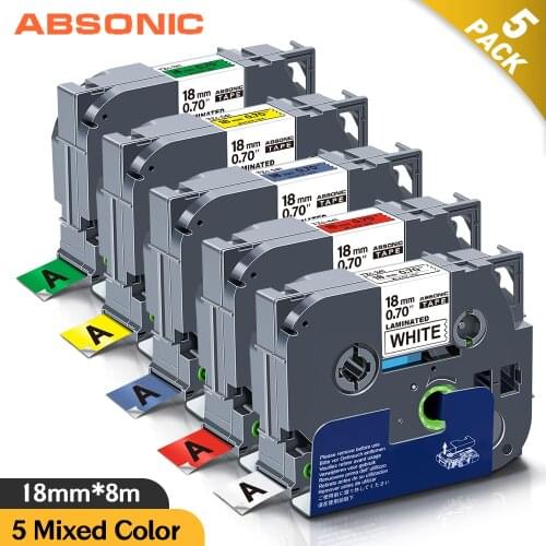 Absonic 5PK 241 18mm Laminated Label for Brother 241 141 441 541 641 741 Cassette Ribbon Compatible for Brother Label Printer