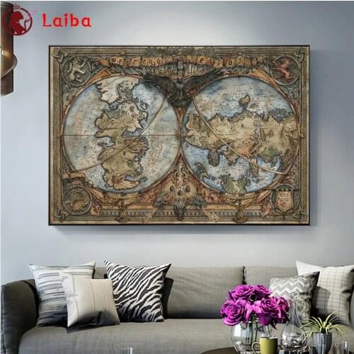 Diamond Mosaic Hot selling home art, retro world map round drill Cross Stitch Diamond Painting Full Square Decor For Home