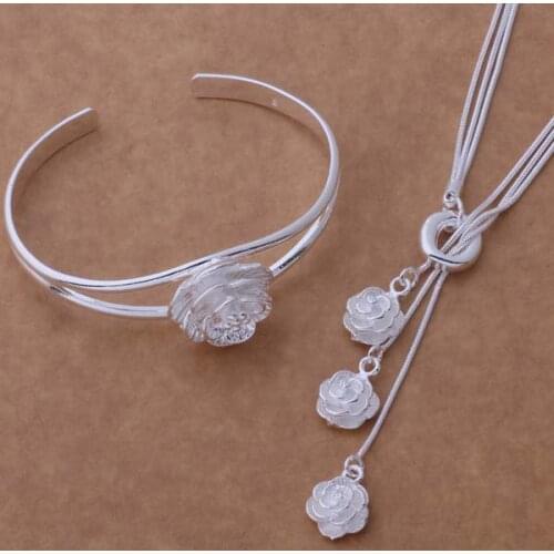 AS263 Hot sterling Jewelry Sets Bangle 078 + Necklace 497 /aklajbsa aqyajifa silver color