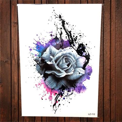 Large Watercolor Henna Rose Geometric Flower Temporary Tattoo Sticker Women Sex Body Art Painting Water Color Waterproof Tattoo