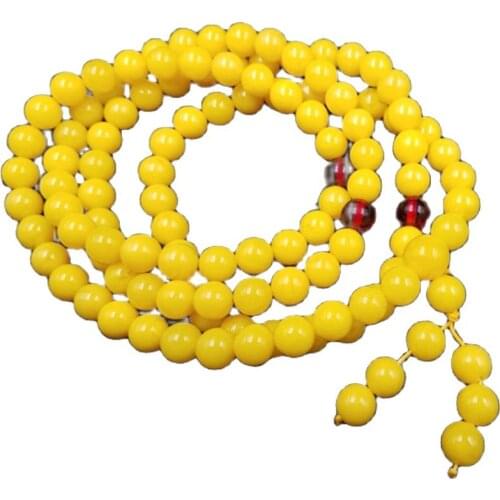 Yellow Amber Round Bead Necklace 10mm Round Bead Bracelet 108 Amber Multi-Circle Bracelets
