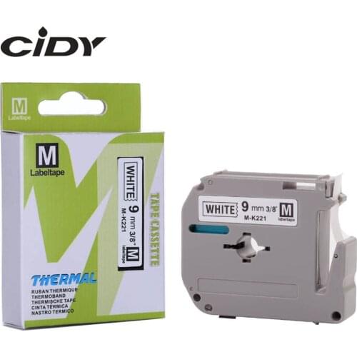 CIDY Mk Tape MK221 MK 221 M-K221 9mm Black on White for PT-65 PT-70 PT-80 PT-85 PT-90 PT-M95 PT-100 PT-110 PT-45M Label Printer