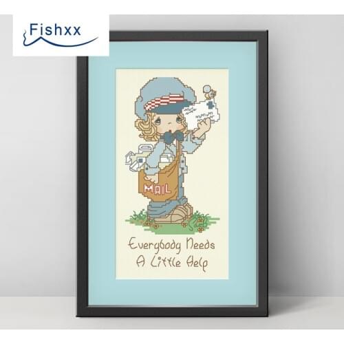 Fishxx Cross Stitch 14CT Kit European Style ChildrenS Bedroom Paintings H042 Mail Postman Hand Embroidery