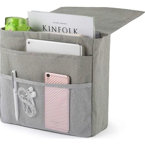 Ecooe Anti-Slip Bedside Hanging Pocket Storage Bag Bedroom Magazine Storage Pouch with 5 Pockets and Velcro, Pad Under the Bed