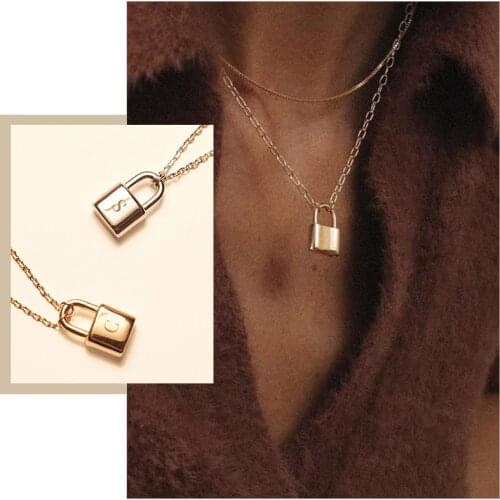 Customized Initial Padlock Women Necklace Stainless Steel Pendant Personalized Name Letter Alphabet Chic Punk Hop Hop BFF Gift