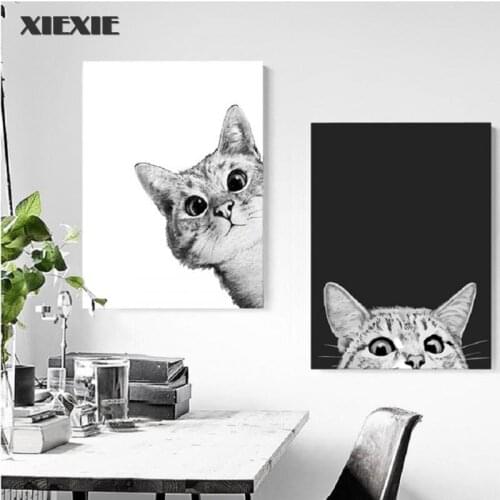 Canvas Painting Cartoon Animals Wall Art Prints Nordic Style Lovely Black White Cats Posters for Living Room Home Decor