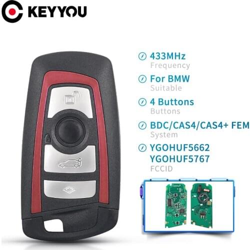 KEYYOU Remote Car Key Fob 433MHz YGOHUF5662 YGOHUF5767 For BMW 1 3 5 7 Series Auto Alarm 4 Button Work on FEM / BDC,CAS4,CAS4