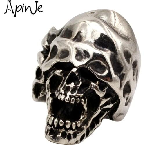 Apinje Handcrafted Thai Silver Width Ring 925 Sterling Silver Skull Rings Men Skeleton Gothic Punk Hip Hop Rock Jewelry