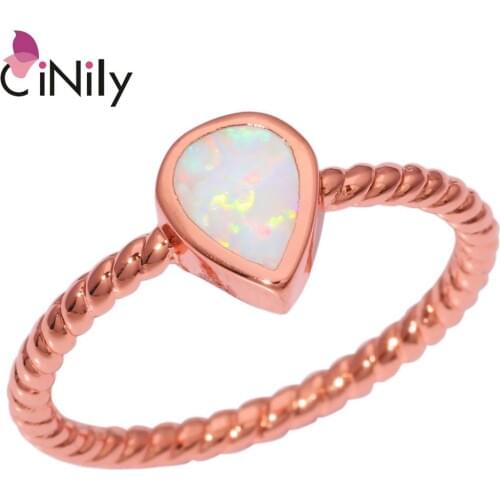 CiNily Created White Fire Opal Rose Gold Color Wholesale Hot Sell For Fashion Women Jewelry Gift Ring Size 6 7 8 OJ8558