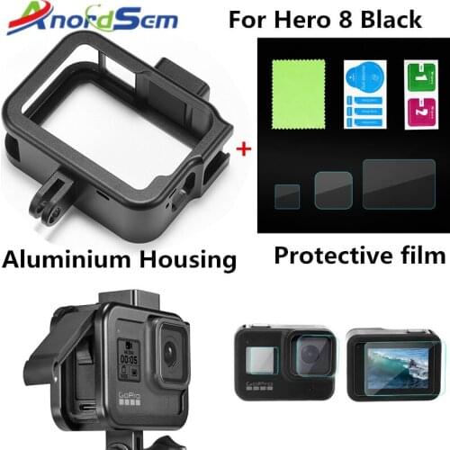 Anordsem Camera Cage Mount + Camera Lens Protective Film for Gopro Hero 8 Black Camera Accessories Aluminium Housing Frame