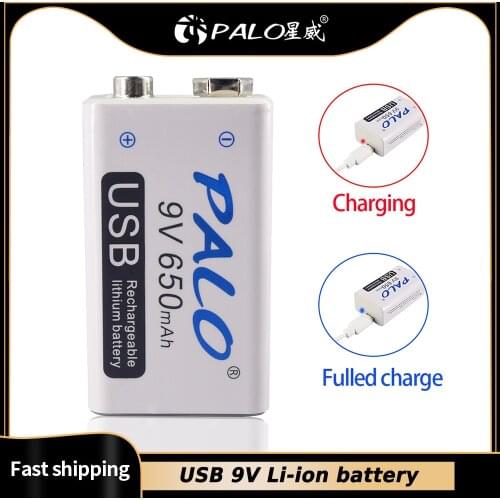 PALO 650mah 9V Li-ion Rechargeable Battery 6F22 9V Lithium Battery for RC Helicopter Model Microphone Toy Remote batteries