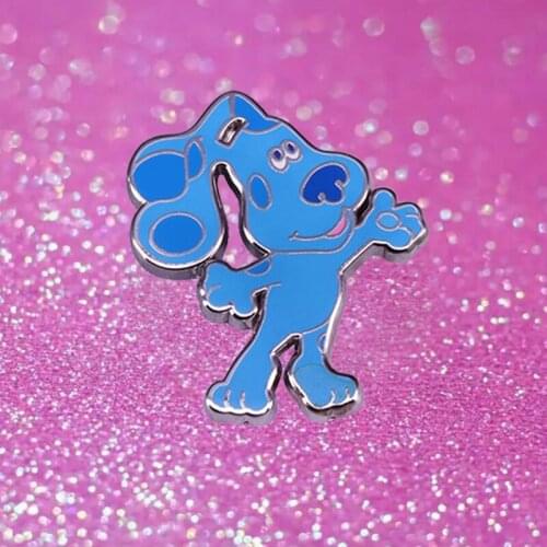 Cute Cartoon Blue Dog Enamel Pin Clues Classic Tv Series Badge