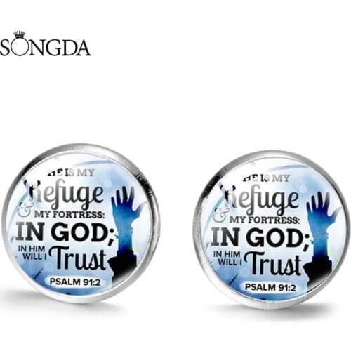 Fashion God Is The Strength Of My Heart Bible Verse Unusual Stud Earrings Art Patterns Glass Earrings For Women Gifts Jewelry