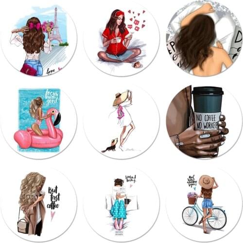 VOGUE Christmas Princess Girl Female boss coffee Icons Pins Badge Decoration Brooches Metal Badges For Backpack Decoration