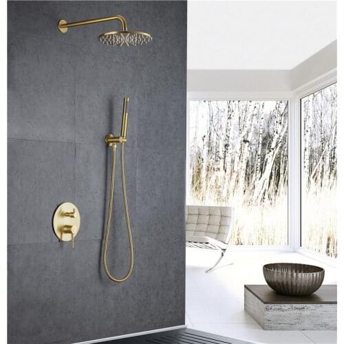 Bathroom Shower Set In Wall Brushed Gold Rainfall Shower Mixer, Cold & Hot Bath and Shower Mixer Tap SUS 304 Bathroom Faucet