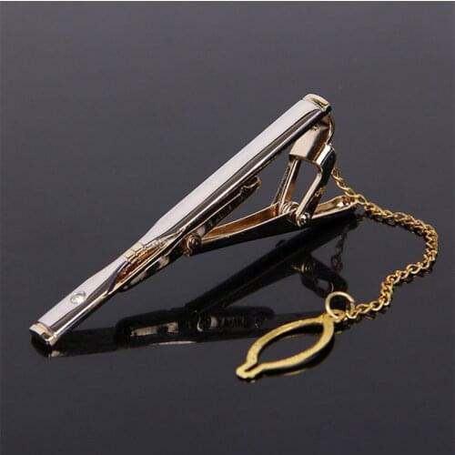 2020 New Fashion Men Metal Tie Clip with Chain Brooch Foomal Business Wedding Party Shirt Collar Pins