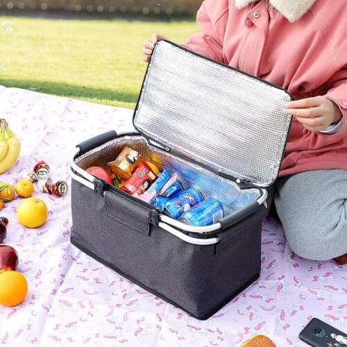 2021 New Foldable Shopping Basket Laundry Hamper Storage Bag Oxford Cloth Handle Picnic Outdoor Camping Folding Picnic Basket