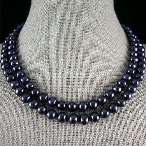 New Perfect Favorite Pearl Necklace Black Color Double Row AAA 8-9MM Top Genuine Freshwater Pearl Handmade Fine Jewelry