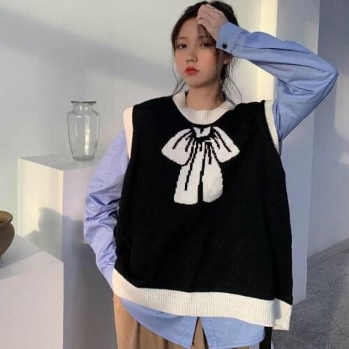 2021 Autumn Womens Shirt 2 Piece Sets Casual Long Sleeve Blouse Tops + Knitted Sweater Vest Suits Korean Fashion Tops Sets Q890