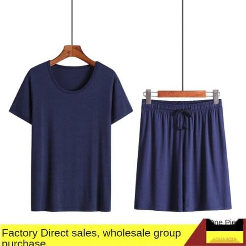 Summer mens pajamas short-sleeved half-pants modal round neck stretch casual plus fat large size outer wear home service suit