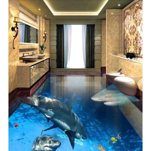 PVC Beautiful underwater world scary shark non-slip waterproof self-adhesive 3D floor sticker tiles bathroom 3D wallpaper