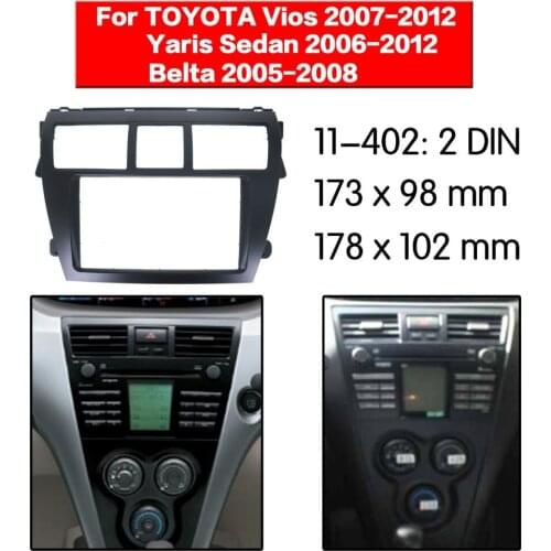 2 din Radio Fascia for TOYOTA Vios Belta Yaris Sedan Double Din Radio DVD Stereo CD Panel Dash Mount 11-402