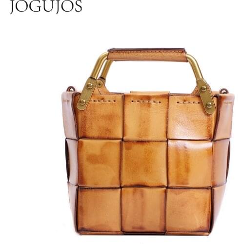 JOGUJOS Luxury Design Womens Cow Leather Woven Bag 2021 New Small Crossbody Bags Fashion Composite Handbag Beach Tote Bolsas