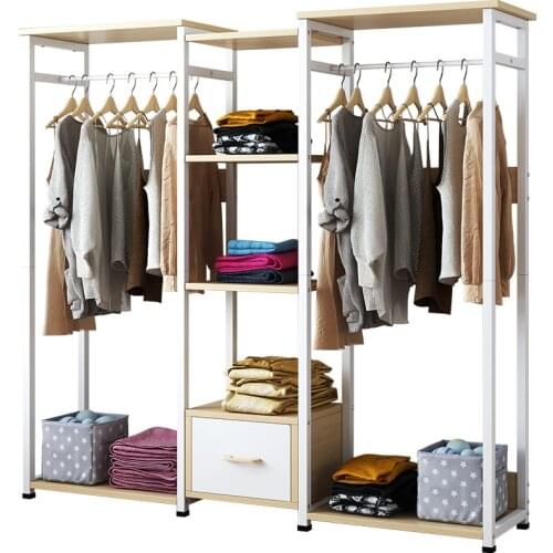 Assembly Floor Shelf for Clothes Coat Rack Hanger Standing Metal Wardrobe for Clothing Storage Shelves With drawer