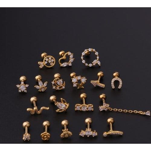 1 PCS Elegant Mix Small Bee Circle Butterfly Ear Stud Cuff Earring Geometric Zircon Steel Ear Helix Cartilage Piercing Jewelry