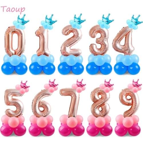 TAOUP 17PCS Pink Blue Number Balloon Happy Birthday Figures Balloon Birthday Party Decoration Kids Boy Girl Party Ballon Balon