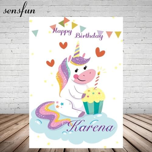 Newborn Baby Shower Unicorn Birthday Party Photography Backdrop Bunting Star Backgrounds For Photo Studio Custom Name Date Vinyl