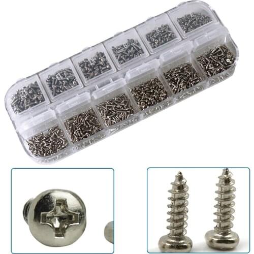 Micro Glasses Screws Round Head Self-tapping Electronic Small Wood Screws Nails Kit Pc Screw Set 1200Pcs/set M1 M1.2 M1.4 M1.7
